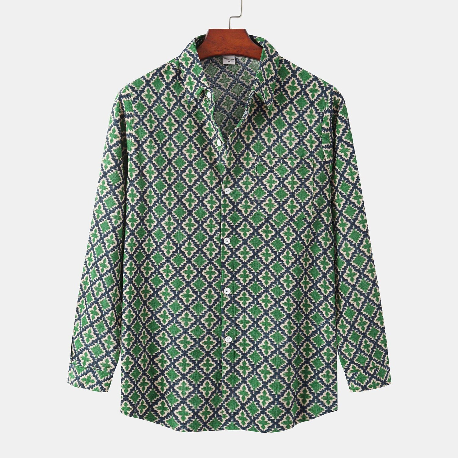 Men's Corduroy Geometric Print Long Sleeve Shirt