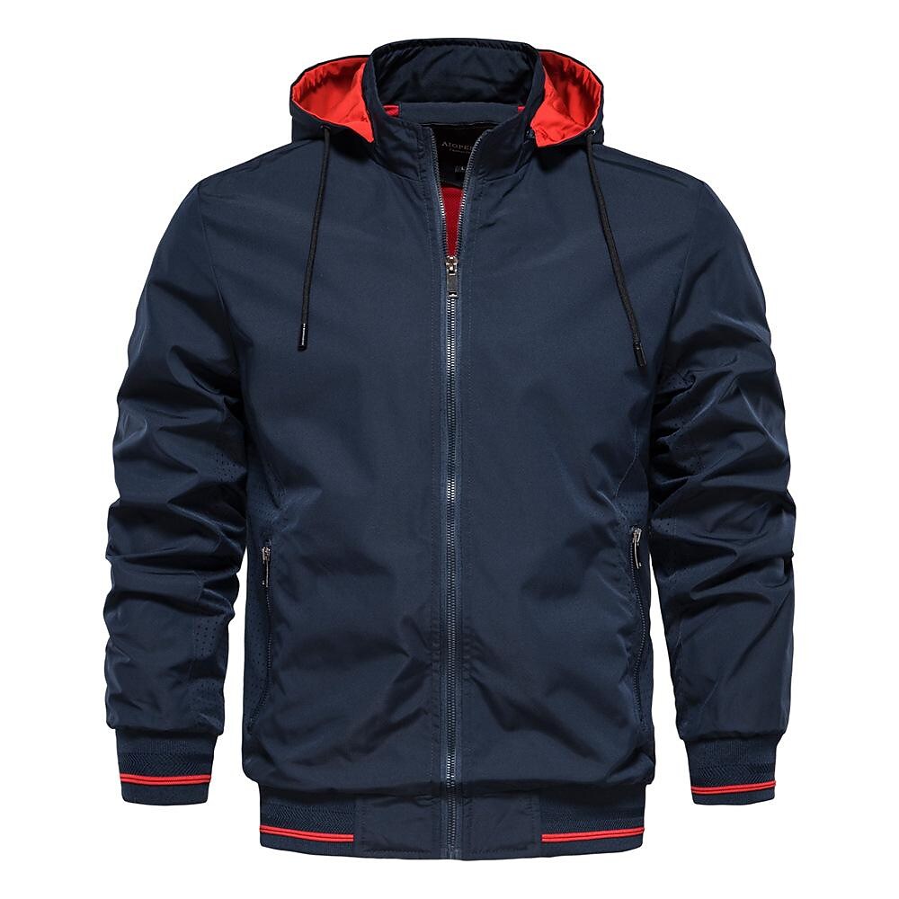 Rogoman Men's Removable Hood Outdoor Solid Color Jacket