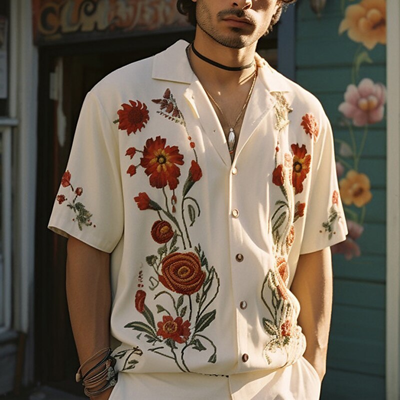 Men's Floral Graphic Print Cuban Collar Outdoor Short Sleeve Designer Shirt