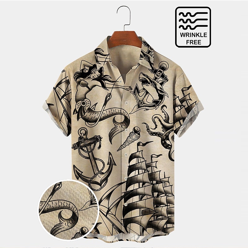 Rogoman Men's Vintage Nautical Wrinkle-Free Shirt