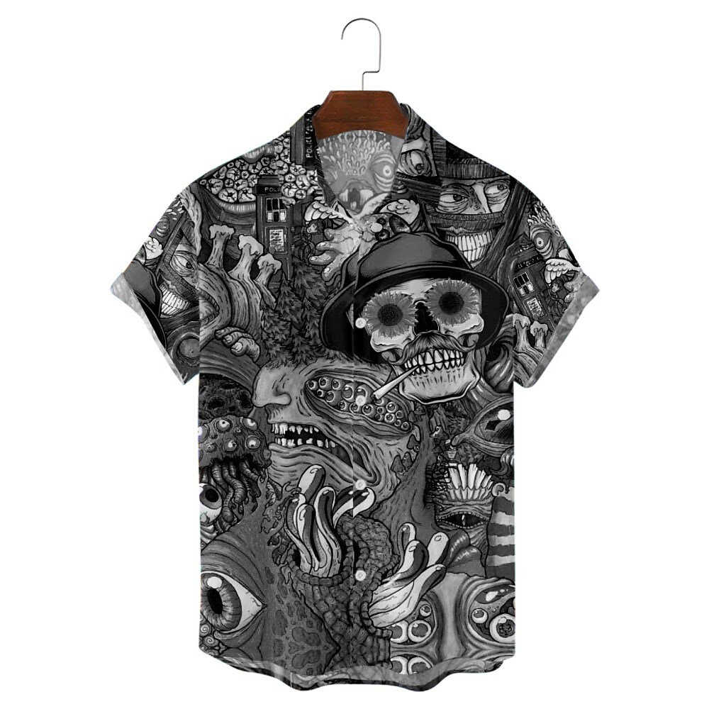 Rogoman Men's Skull Print Casual Short Sleeve Shirt