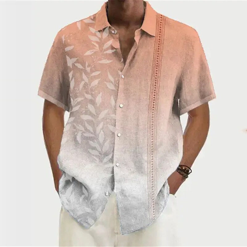 Rogoman Men's Leaves Gradient Short Sleeves Shirt