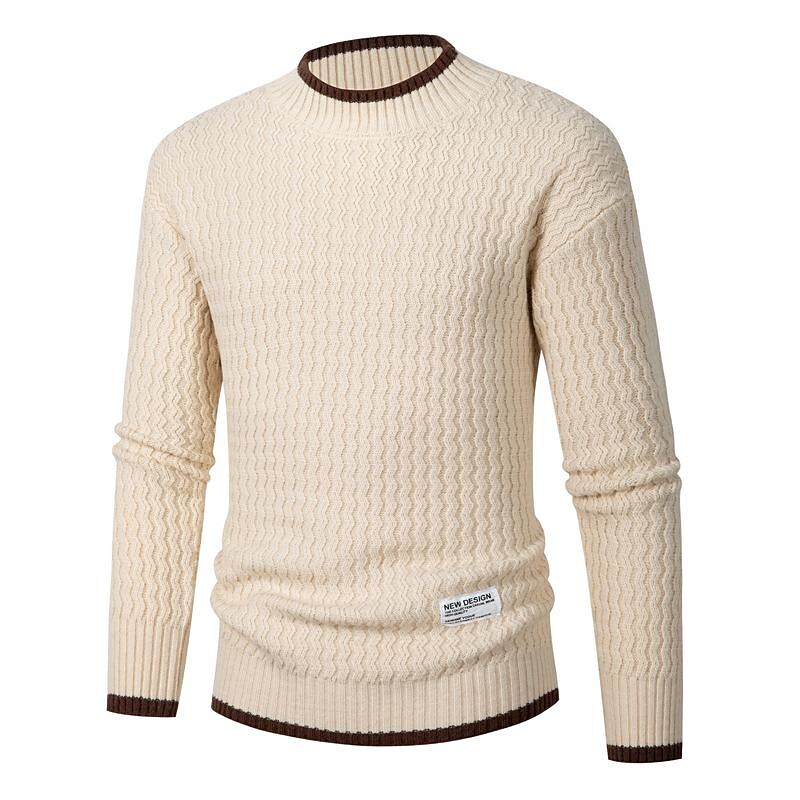 Rogoman Men's Pullover Crew Neck Cable Basic Knit Sweater