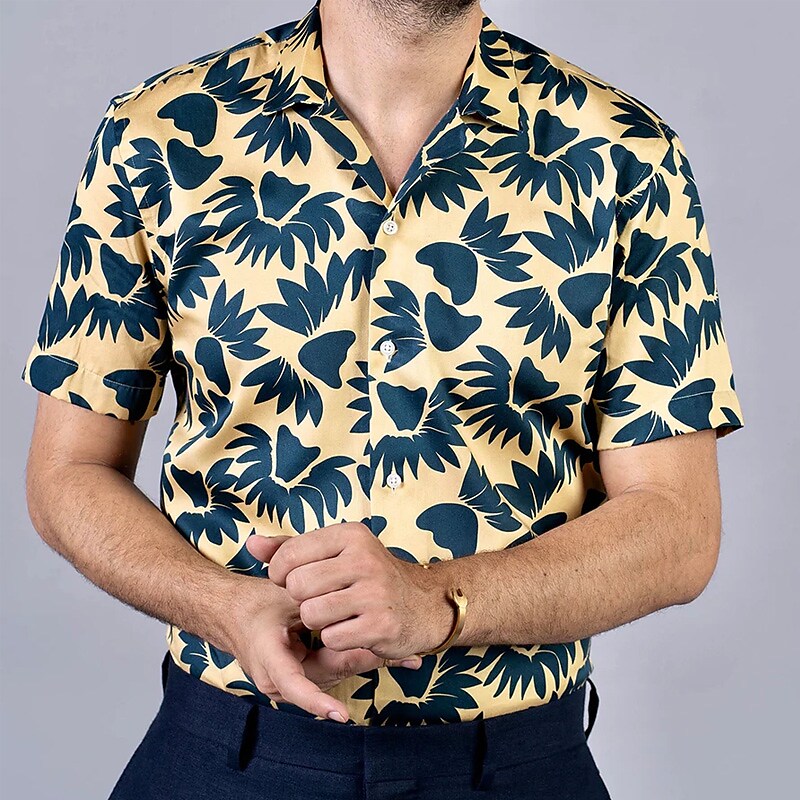 Rogoman Men's Summer Beach Pattern Short Sleeve Shirt