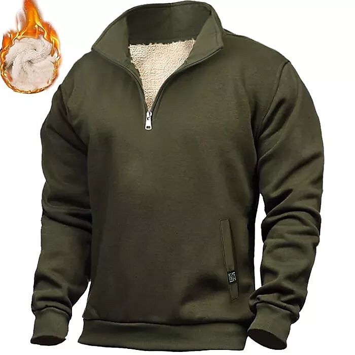 Rogoman Men's Half Zip  Solid Color Fleece Lining Sweatshirt