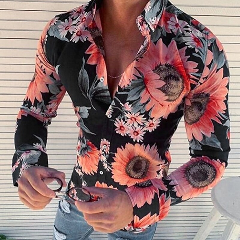 Rogoman Men's Floral Long Sleeve Shirt