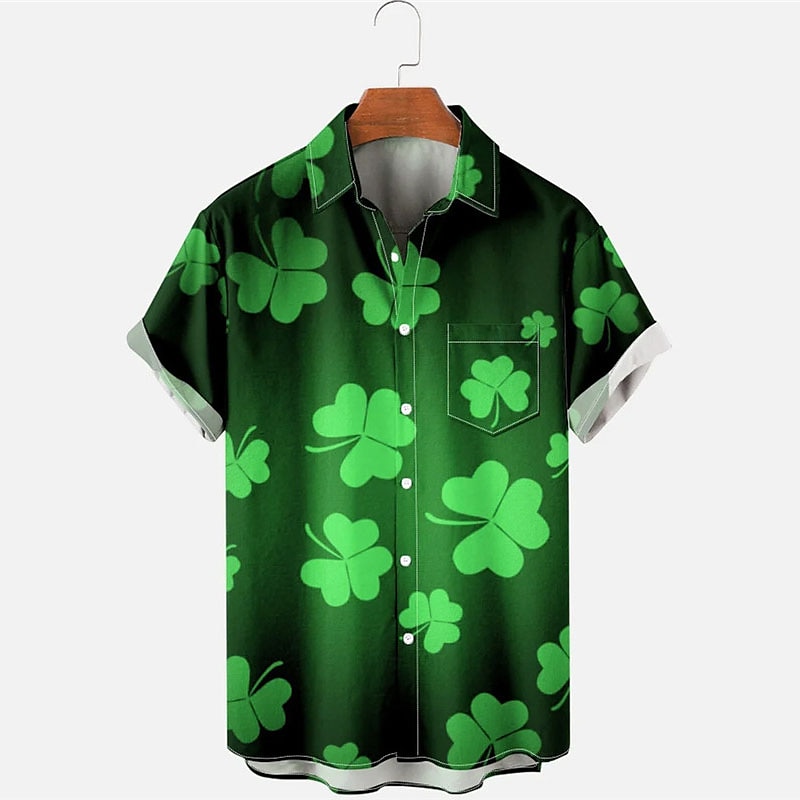 Rogoman Men's St. Patrick's Clover Short Sleeve Shirt