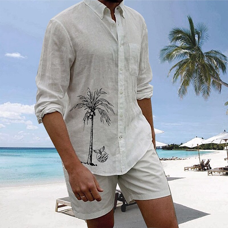 Rogoman Men's Summer Beach Long Sleeve Shirt
