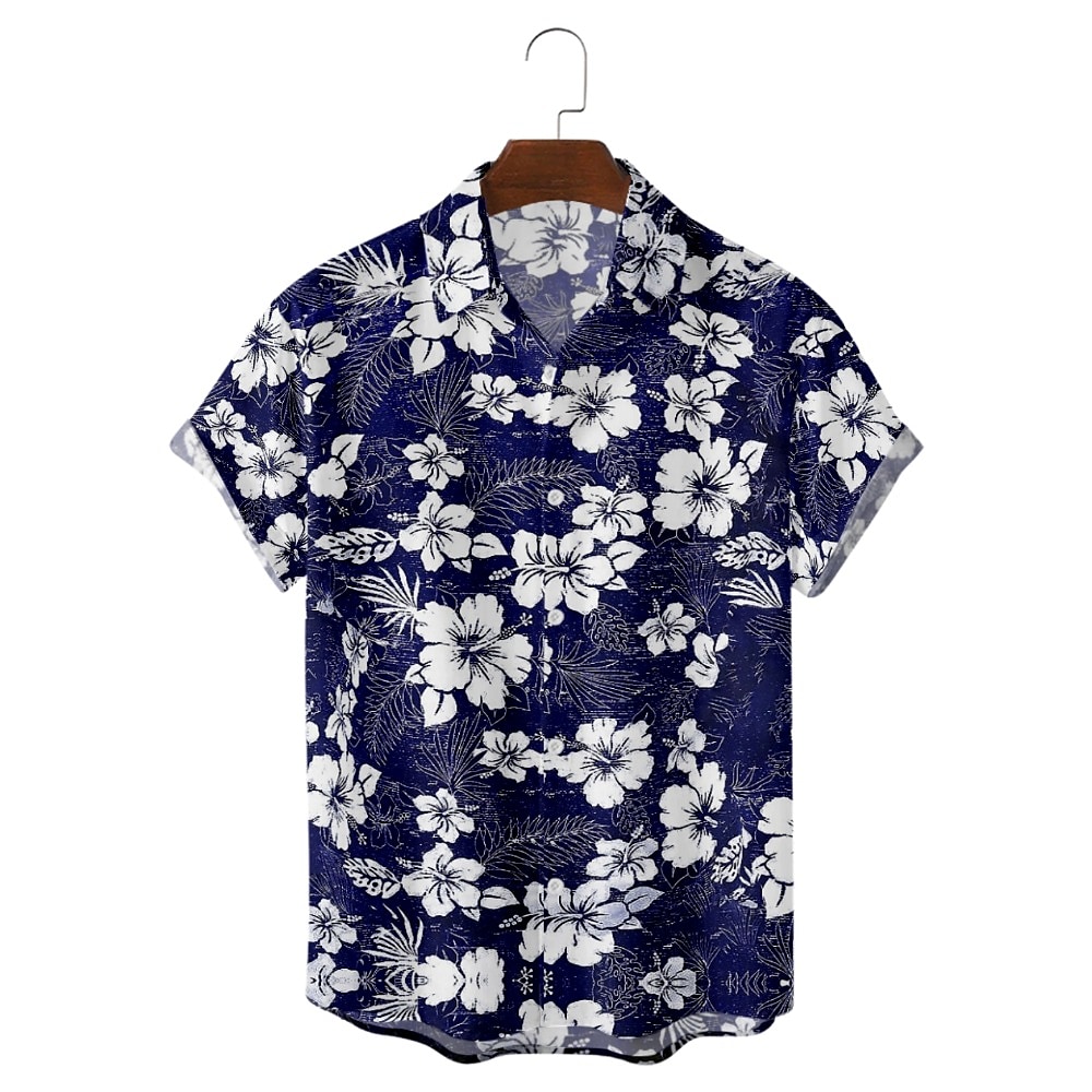 Rogoman Men's Floral Blue Short Sleeve Shirt