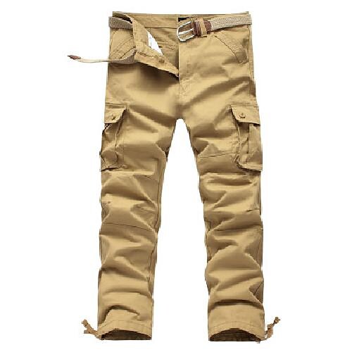 Rogoman Men's Outdoor Vintage Multi Pocket Six Pockets Or Eight Pockets  Solid Color Cargo Pants (Belt Not Included)