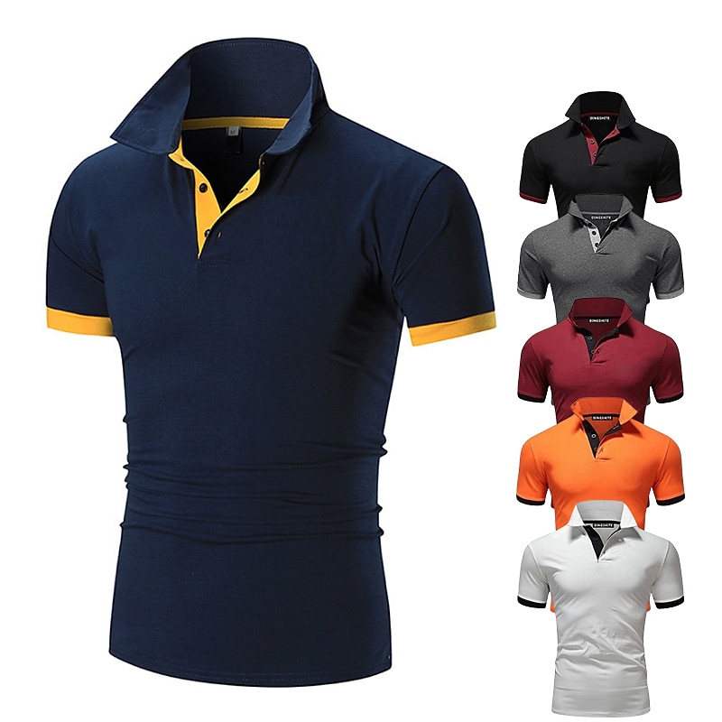 Men's Solid Color Plain Turndown Short Sleeve Polo Shirt