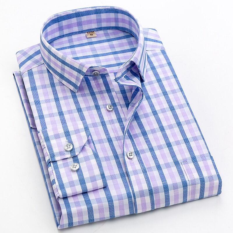 Rogoman Men's Casual Check Long Sleeve Button-Down Shirt