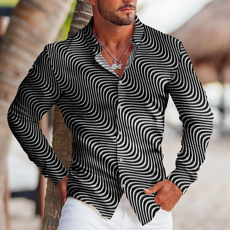 Rogoman Men's Geometric Print Long Sleeve Shirt