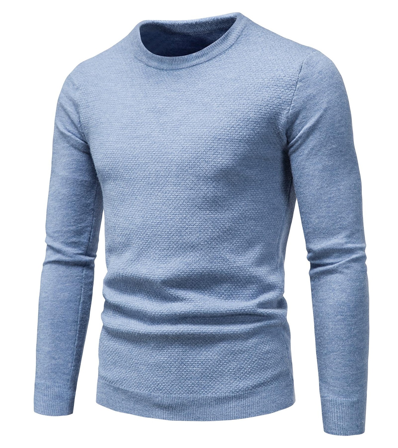 Rogoman Men's Crew Neck Solid Color Texture Pullover Sweater