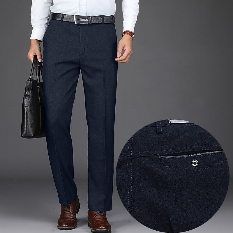 Men's Chinos Pocket High Waist Micro-elastic Dress Pants