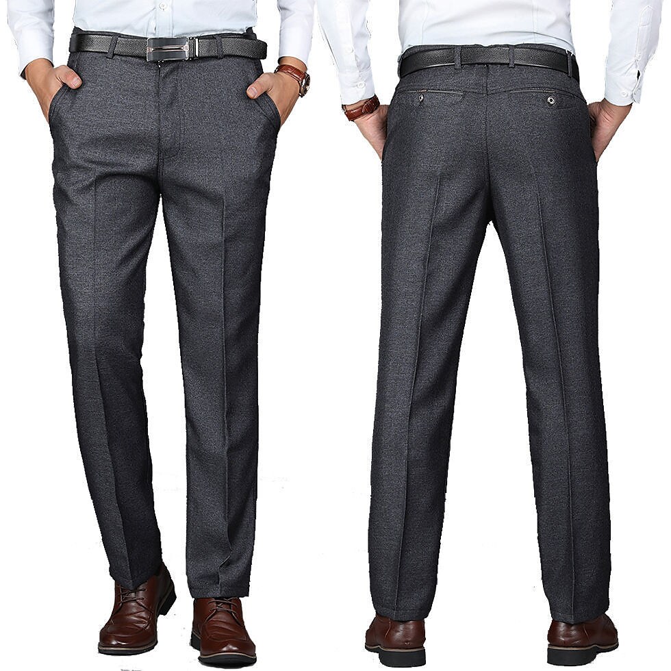 Men's Chinos Pocket High Waist Micro-elastic Dress Pants