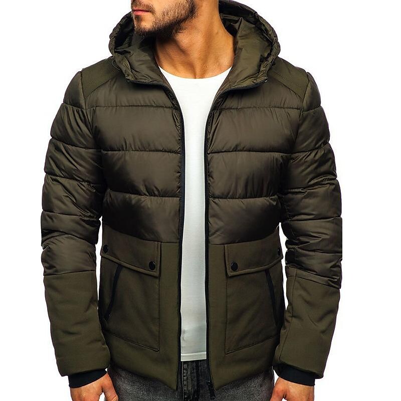 rogoman men's outdoor hoodie down jacket thermal warm windproof