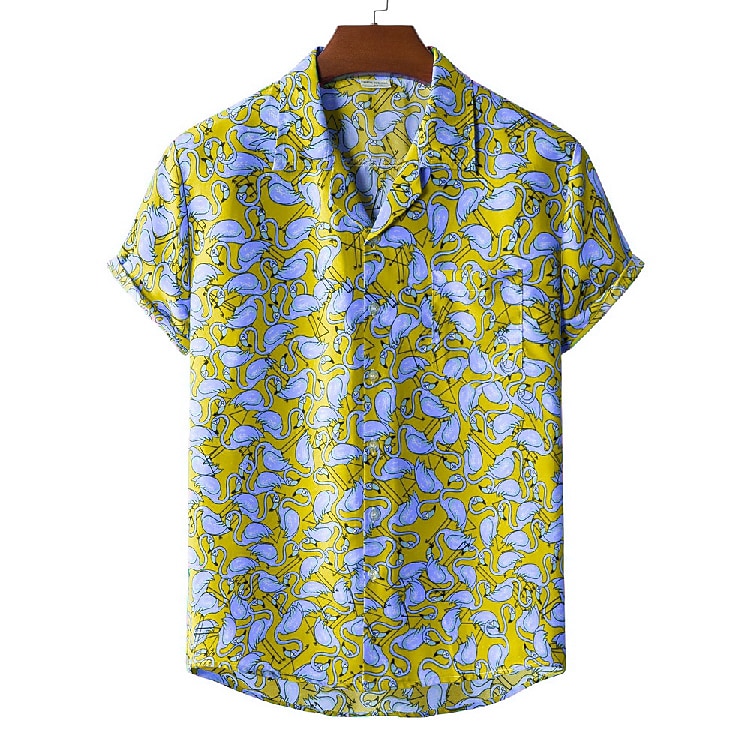Rogoman Men's Flamingo Print Short Sleeve Shirt