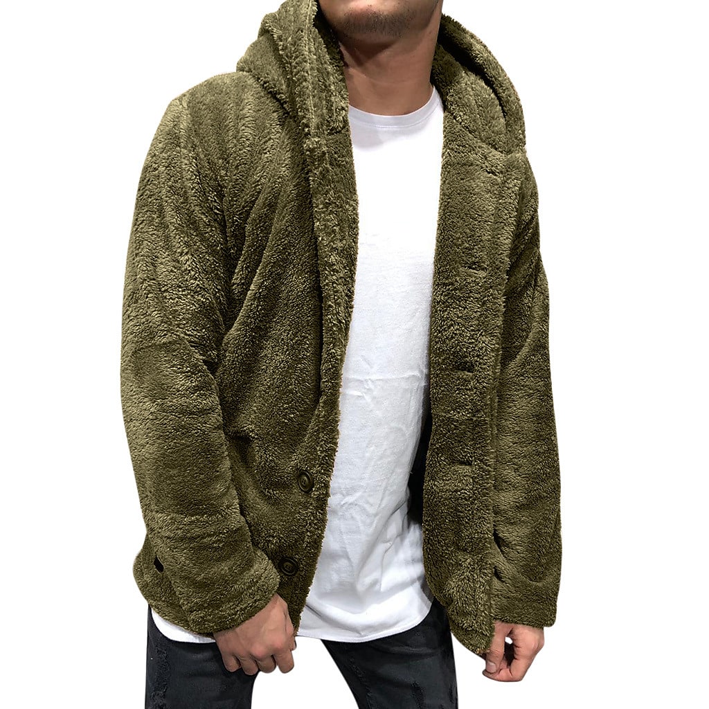 Rogoman Men's Button Front Solid Color Fleece Hooded Sweatshirt