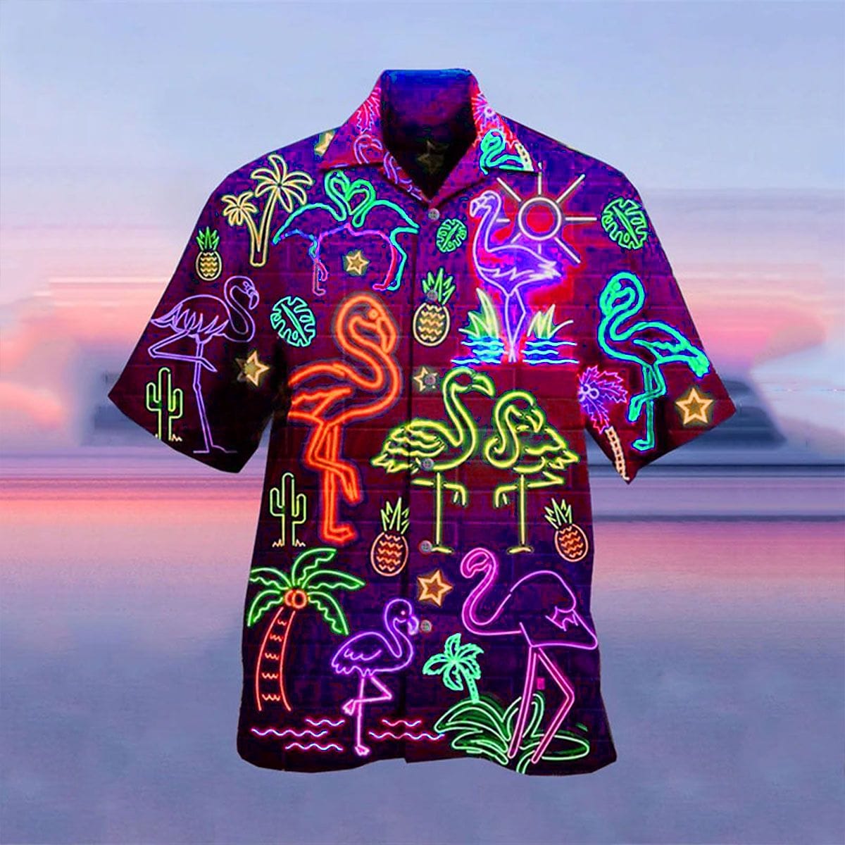 Rogoman Men's Neon Lights Short Sleeve Shirt