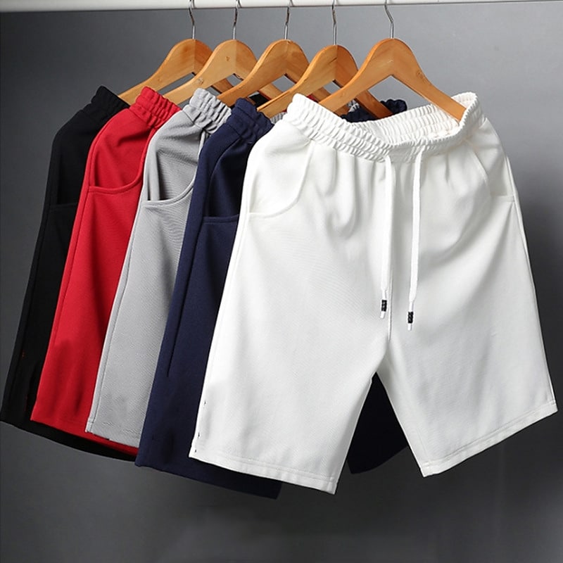 Men's Casual Pocket Drawstring Elastic Design Solid Color Micro-elastic Active Shorts
