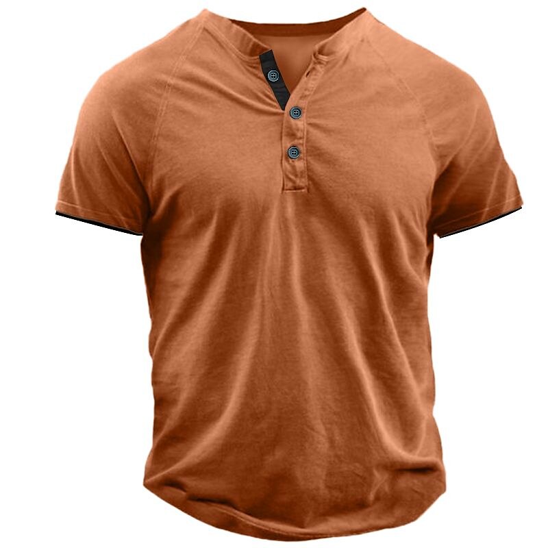 Men's Henley Plain Street Short Sleeves Basic T-shirt