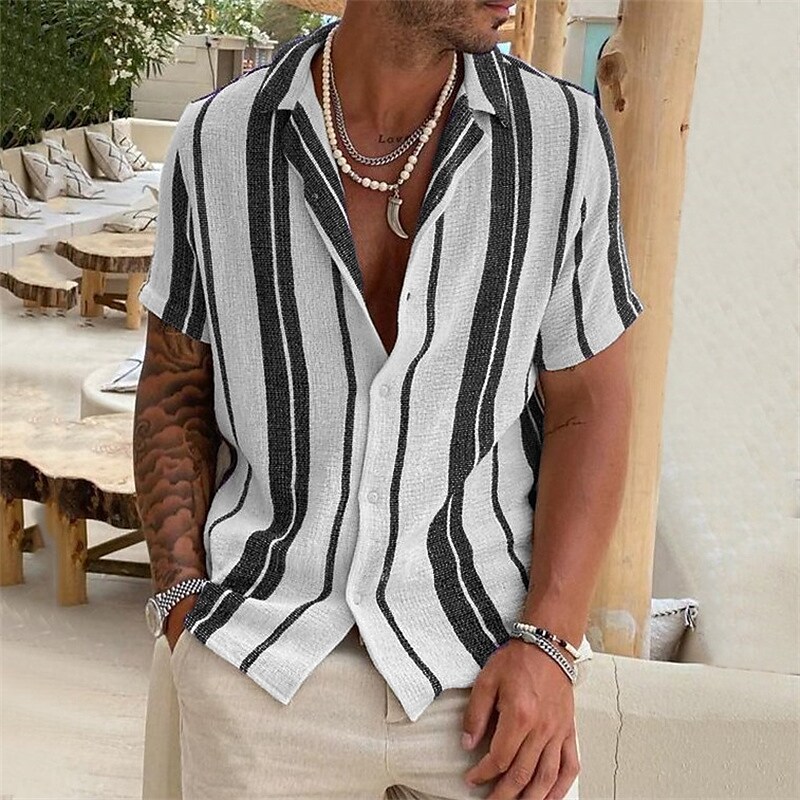 Rogoman Men's Cuban Stripe Short Sleeve Shirt
