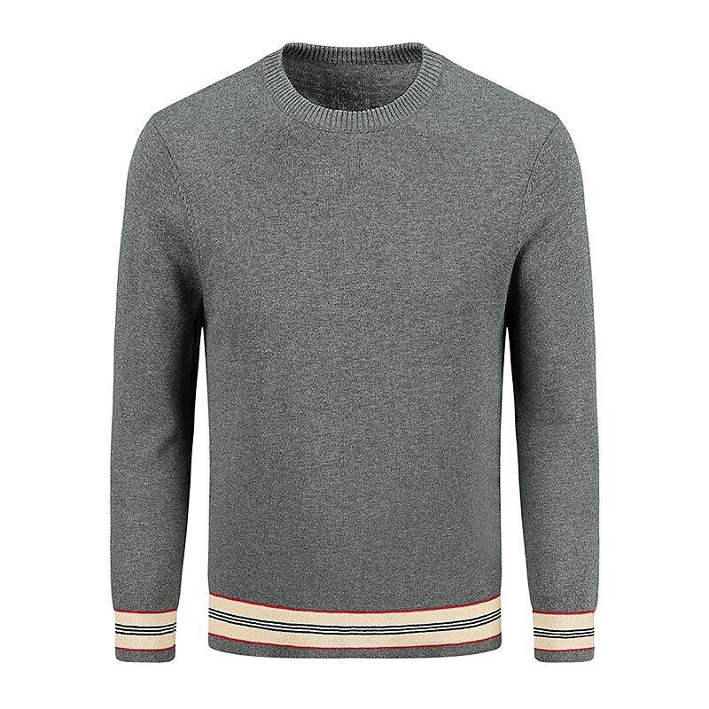 Rogoman Men's Pullover Crew Neck Basic Knit Sweater With Contrasting Hem And Cuffs