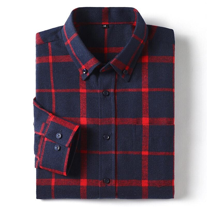Rogoman Men's Flannel Brushed Button-Down Long Sleeve Check Shirt
