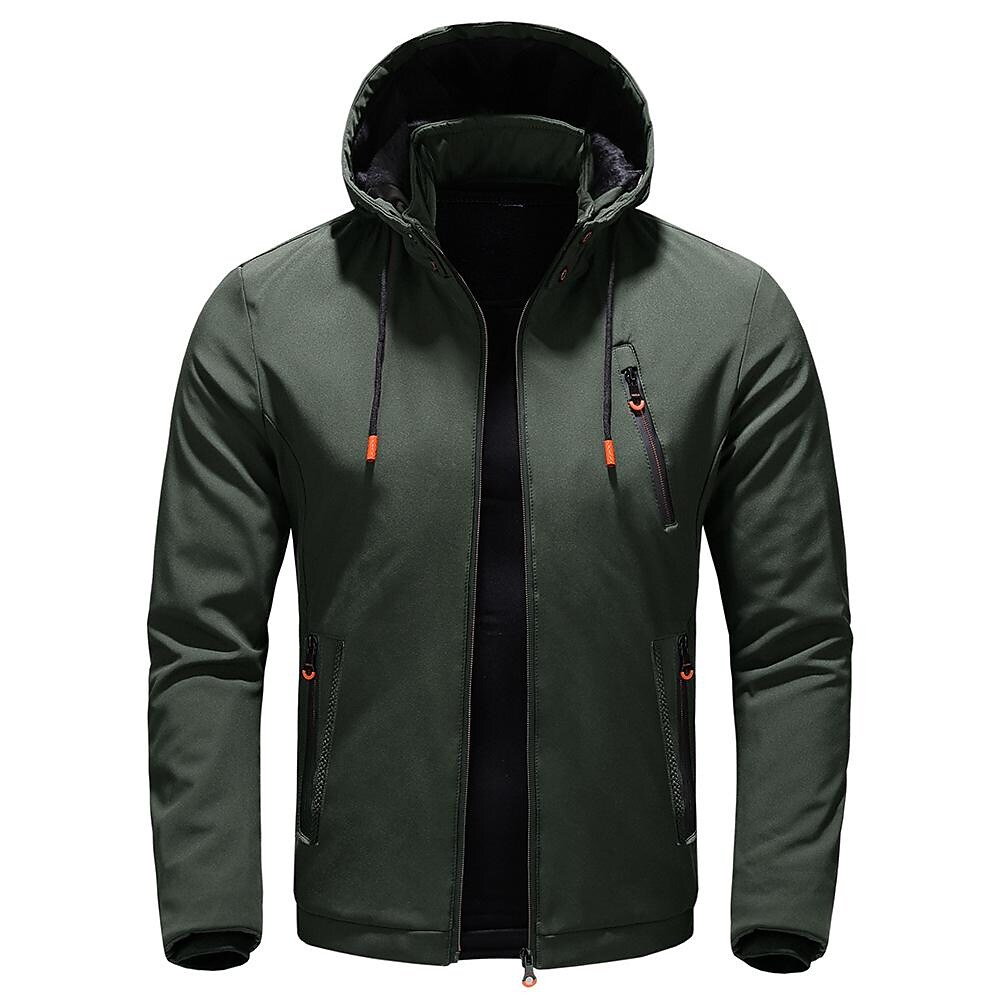 Rogoman Men's Removable Hood Outdoor Solid Color Fleece Lining Jacket 