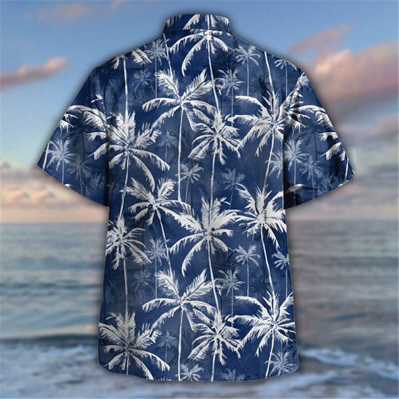 Rogoman Men's Blue Palm Tree Short Sleeve Shirt