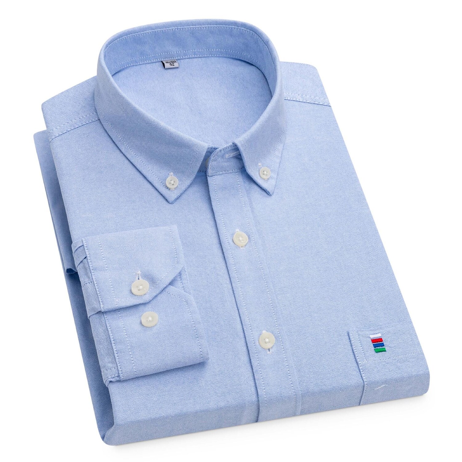 Rogoman Men's Oxford Cotton Solid Color Long-sleeved Shirt