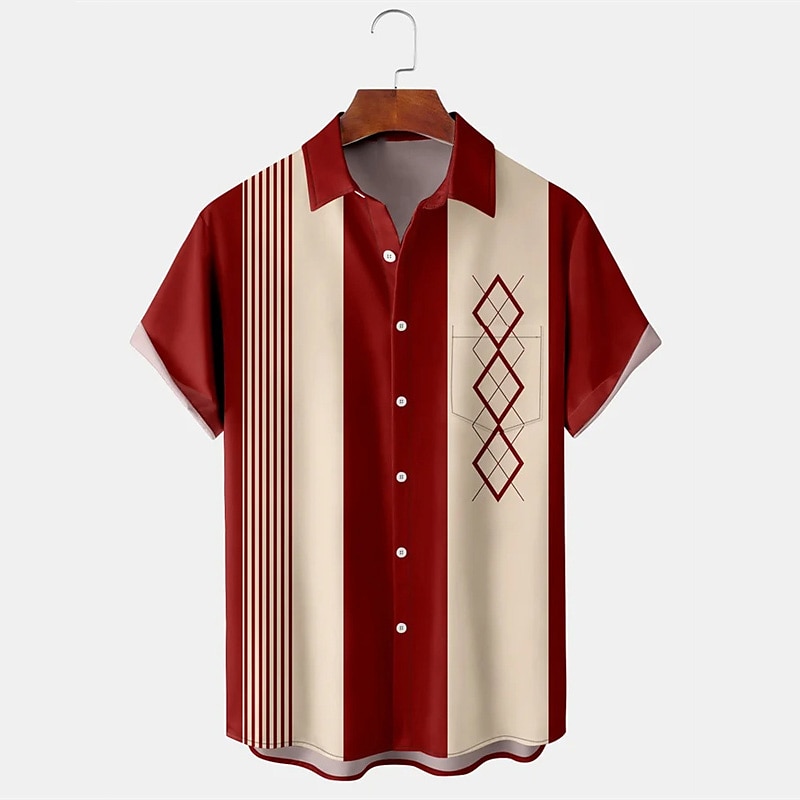Rogoman Men's 1950s Summer Bowling Casual Short Sleeve Shirt