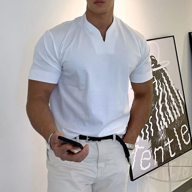 Men's Plain V Neck Casual Short Sleeve Lightweight Muscle T-shirt