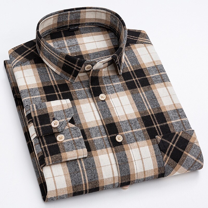 Rogoman Men's Flannel Brushed Long Sleeve Check Shirt