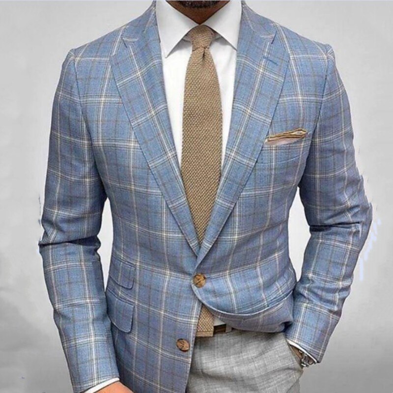 Men's Fashion Regular Tailored Fit Checkered Single Breasted Blazer
