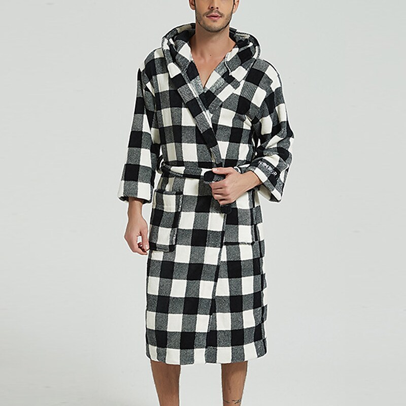 Rogoman Men's Flannel Supersoft Checked Dressing Gown