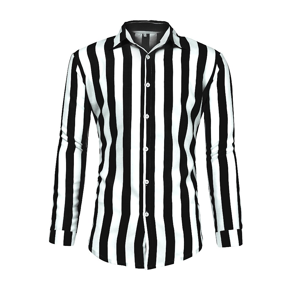 Rogoman Men's Stripe Casual Long Sleeve Shirt