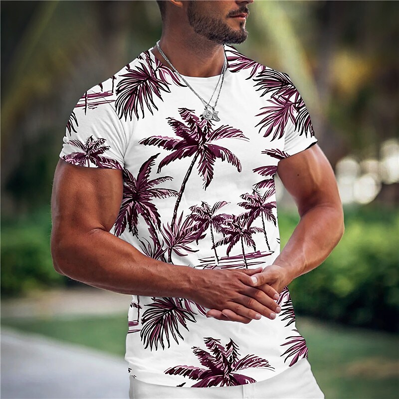 Rogoman Men's Palm Tree Graphic Crew Neck Short Sleeve Shirt