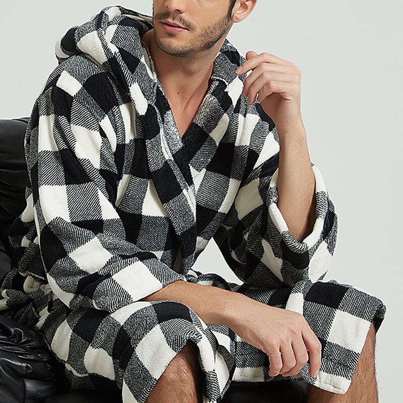 Rogoman Men's Flannel Supersoft Checked Dressing Gown