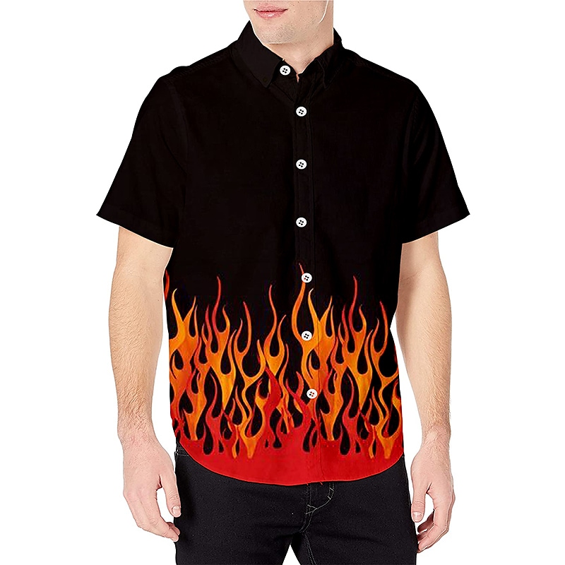 Rogoman Men's Fire Flame Short Sleeve Shirt