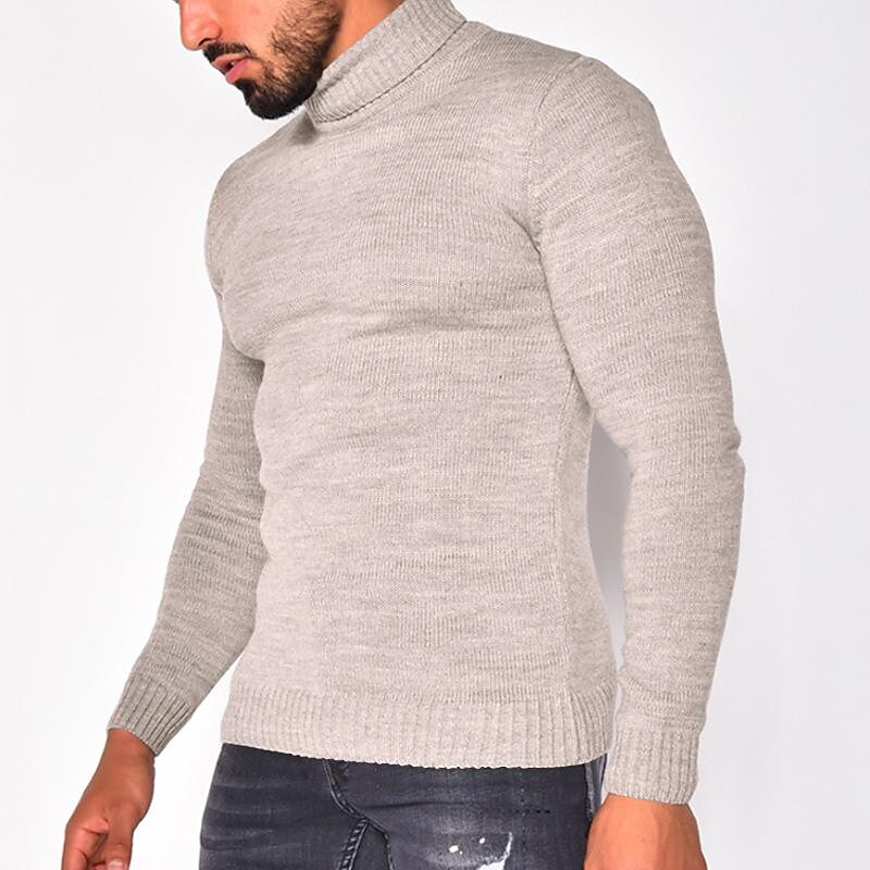 Rogoman Men's Pullover Turtleneck Solid Color Basic Knit Sweater