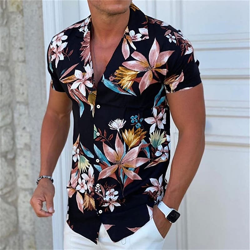 Rogoman Men's Aloha Floral Short Sleeve Shirt