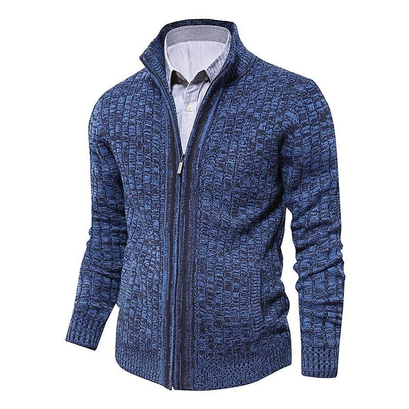 Rogoman Men's Melange Stand Collar Zipper Sweater