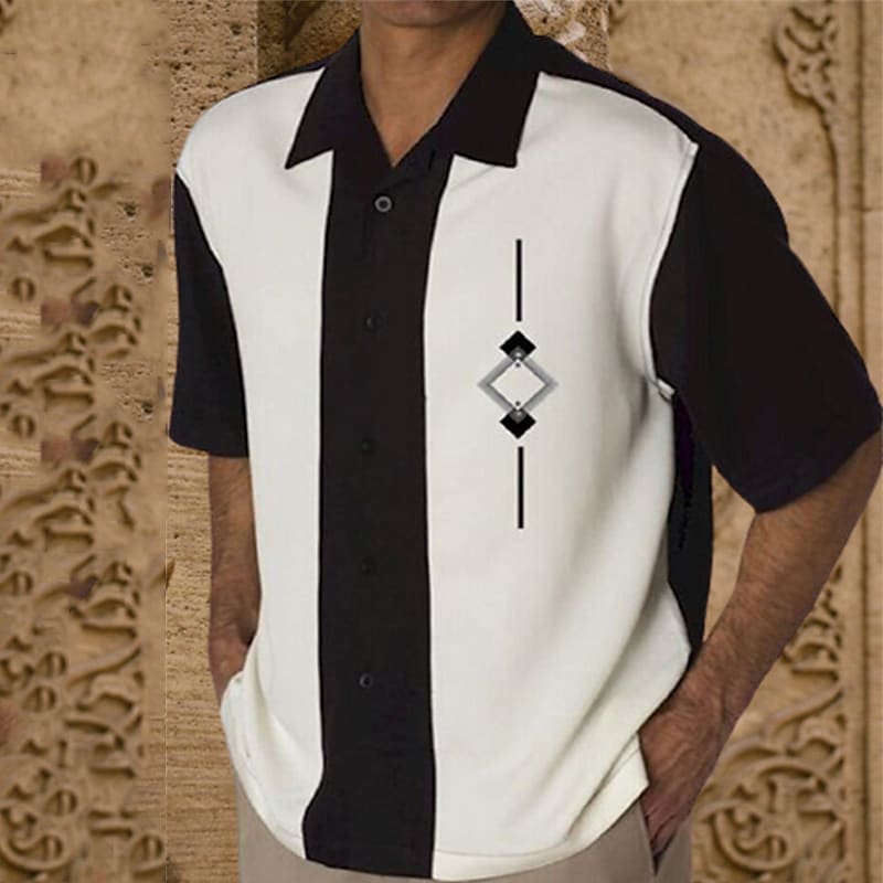 Rogoman Men's Simple Clean Geometric Short Sleeve Shirt