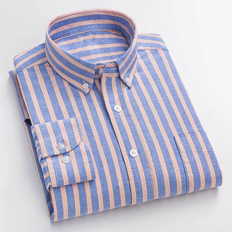 Rogoman Men's Striped Long Sleeve Button-Down Shirt