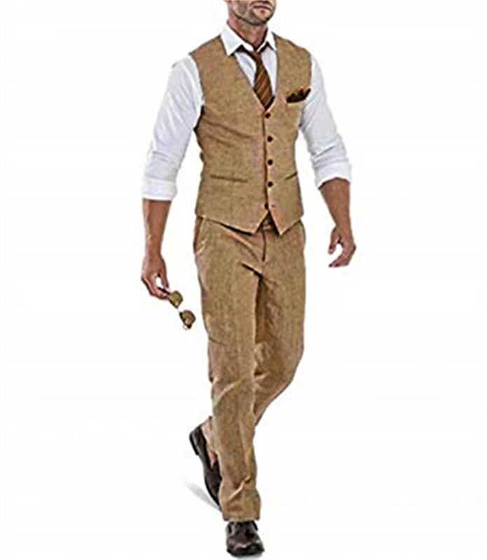 Men's Linen 2 Piece Solid Colored Tailored Fit Suits
