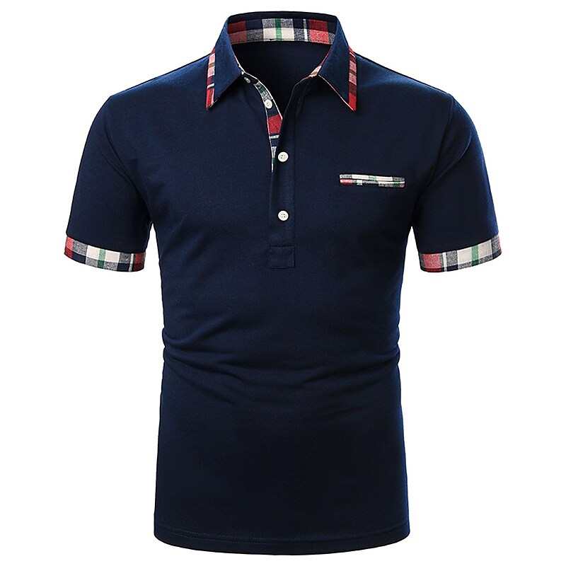 Men's Casual Collar Short Sleeve Simple Basic Solid Color Patchwork Button Polo Shirt
