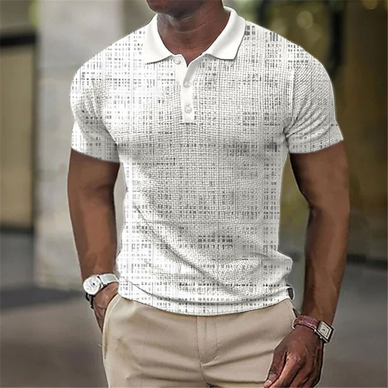 Men's Plaid Graphic Turndown Short Sleeve Print Polo Shirt