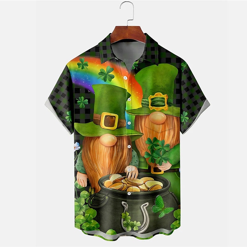Rogoman Men's St. Patrick's Leprechaun Gold Rainbow Short Sleeve Shirt